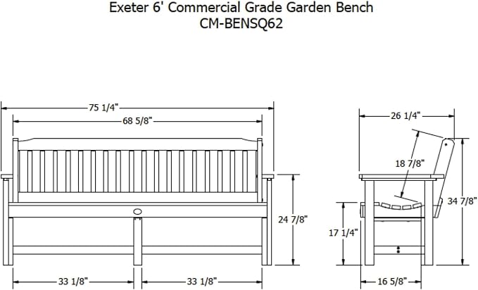 Sequoia Professional CM-BENSQ62-ACE Commercial Grade Exeter 6 Foot Garden Bench, Weathered Acorn