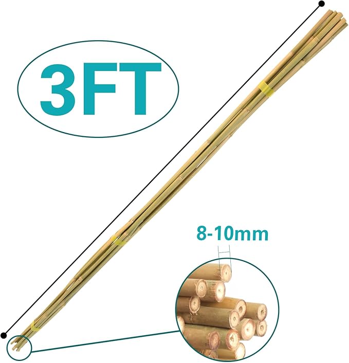Bamboo Stakes 3FT 30pcs, 36 inch Garden Stakes Multi-Purpose, Bamboo Plant Support Stakes for Tomatoes, Beans, Peppers, Flowers, Potted, Maintain the Plant Posture, Strengthen and Stem