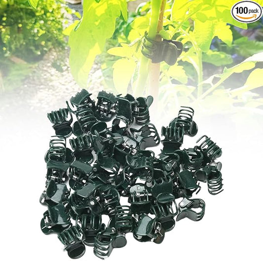 100PCS Plant Clips for Climbing Plants, Orchid Clips Plant Support Clips Secured Plastic Plant Clips, Plant Fixing Clips Reusable Garden Clips Vine Clips for Supporting Stems Vines Grow (Dark Green)