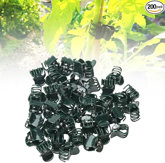 200PCS Plant Clips for Climbing Plants, Orchid Clips Plant Support Clips Secured Plastic Plant Clips, Plant Fixing Clips Reusable Garden Clips Vine Clips for Supporting Stems Vines Grow (Dark Green)