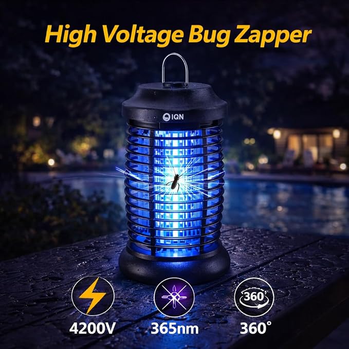Bug Zapper Outdoor,15w Electric Mosquito Zapper with LED Light for Indoor,4200V Insect Fly Zapper Waterproof with 8.92ft Power Cord,Fly Trap Outdoor for Home,Patio,Backyard,Garden,Camping