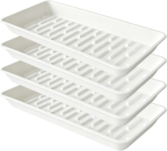 4 Pack Plastic Plant Tray Saucer Rectangular 17 18 Inch, Planter Trays Saucers for Indoor Outdoor, Plant Water Drip Trays, Windowsill, 7.7 x 17.5 Inches, White