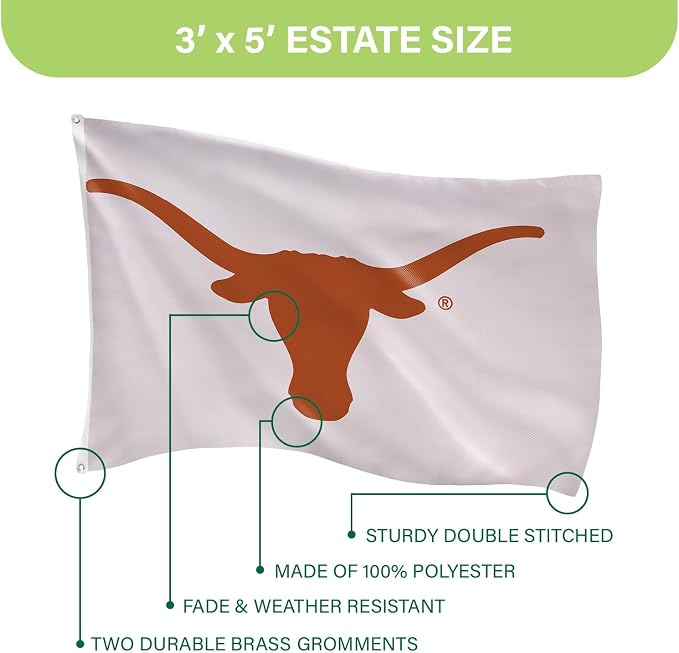 NCAA University of Texas Flag with Grommets, 3'x5' UT Longhorns Outdoor College Flags & Banners for Garden Patio Indoor Wall Décor
