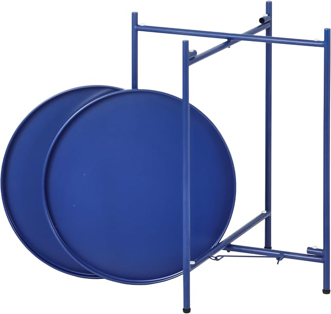 2-Tier Round End Side Table, Small Metal Side Table with Removable Tray, Folding Accent Tables for Living Room, Balcony, Nightstand for Bedroom, Outdoor Tables for Patio, Navy Blue