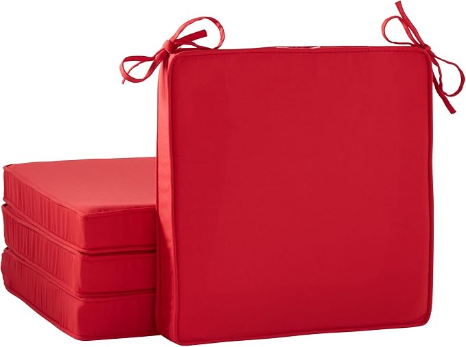 Indoor/Outdoor Chair Pads in Sunbrella Fabric – 17''x17'' Patio Seat Cushions with Foam Insert, Removable Reversible Cover & Ties for Patio Dining Chairs – Set of 2 or 4, Canvas Jockey Red