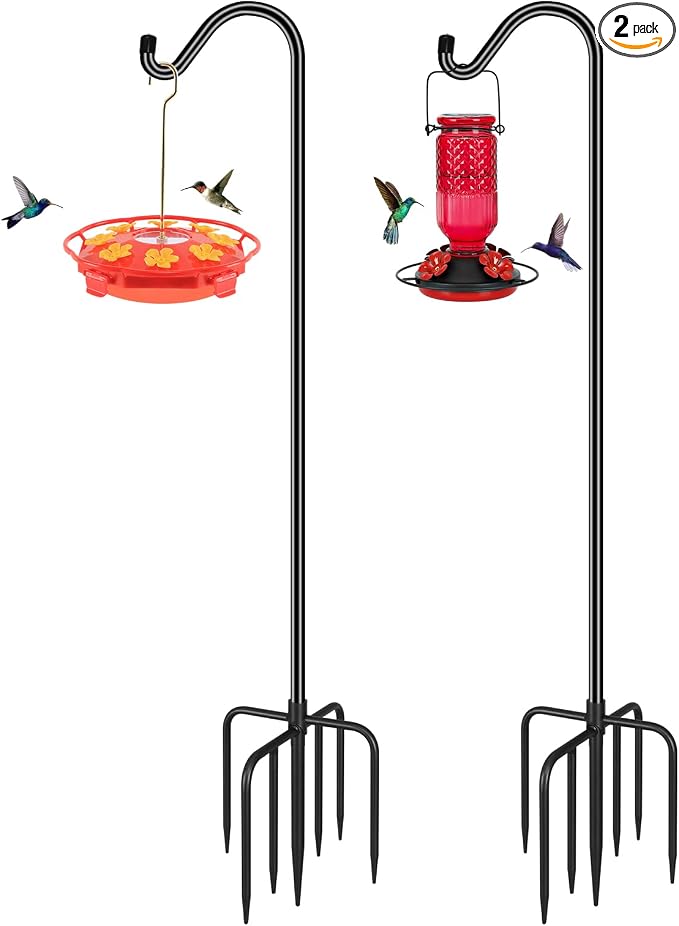FEED GARDEN Sheperds Hooks for Outdoor Bird Feeder Pole 76 Inch Adjustable Tall Heavy Duty Shepherds Hooks for Hanging Plant Baskets, Solar Lights, Wedding Decor, Lanterns, Black (2 Pack)