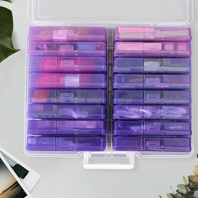 4" x 6" Plastic Photo Storage Case with 16 Inner Photo Containers Boxes Greeting Cards Containers Boxes Storage, Seed Storage Perfect for Storing Pictures,Photos and Cards (Purple)
