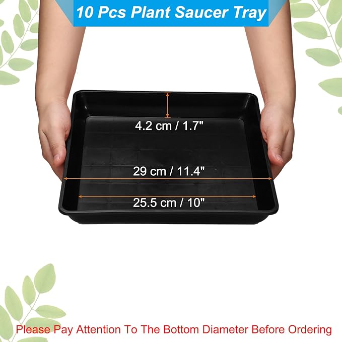 PATIKIL Plant Saucer Tray, 10 Pack 11 Inch Plastic Square Plant Saucer Flower Planter Drip Tray for Indoors Outdoors Patio Balcony, Black