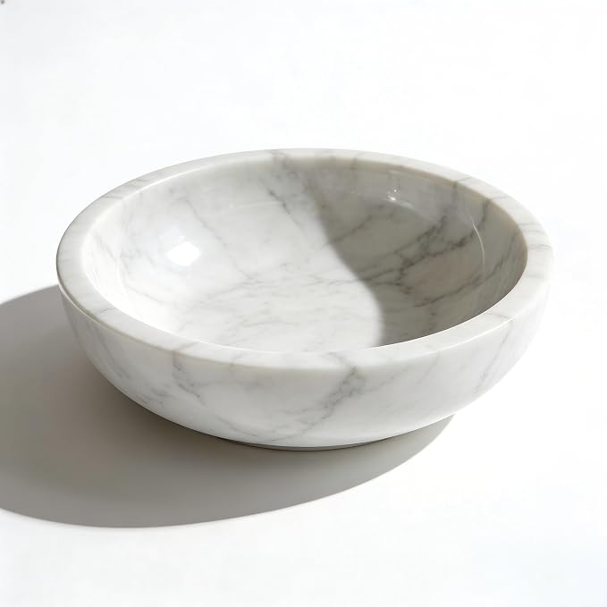 White Marble Decorative Bowl, 7.87-Inch | Natural Stone Catchall Bowl for Keys, Jewelry, Sunglasses and Small Decor, Coffee Table Centerpiece, Entryway Table