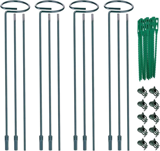 4-Pack Adjustable Plant Support Stakes - Heights: 12"/24"/36" - Stainless Steel & Deep Green - Plant Stakes for Indoor & Outdoor Plants, Gardens, Flowers, Tomatoes, & Vegetables