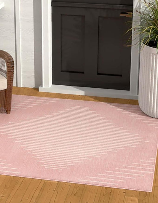 Unique Loom Outdoor Modern Collection Area Rug - Tambor (10' 8" Square Pink/Ivory)