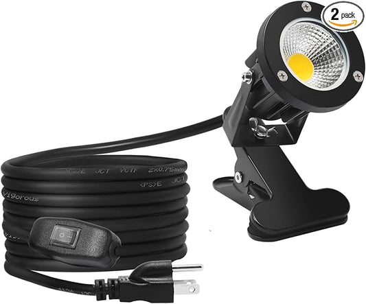 Taysing LED Spot Lights Plug in Outdoor Indoor Light 7W 3000K 10ft Power Cord ON/Off Switch Waterproof Landscape Lights Spotlight with Clip for Plants Yard Garden Accent Lights Ambient Light 1 Pack