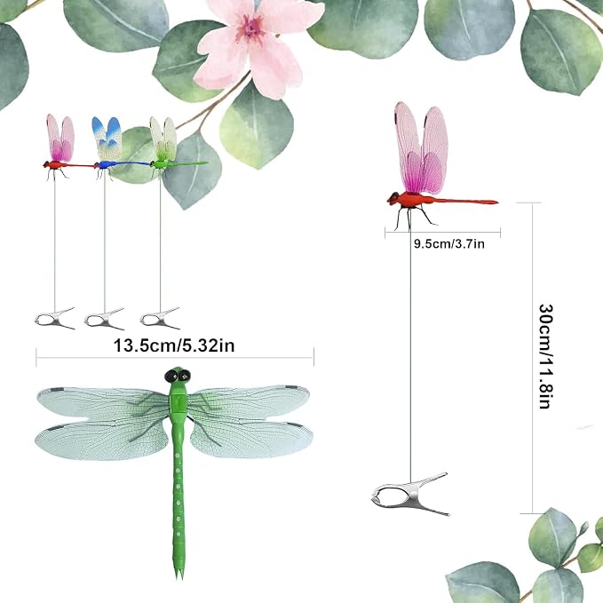 12 Pcs Dragonfly Clips, Colorful Dragonfly Clip,Realistic Fake Dragonflies Clip-On Waterproof PVC Garden Outdoor Decor Stakes Plastic Dragon Fly Clips Plant Decorations for Garden