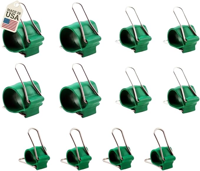 Reusable Garden & Cable Clips – Indoor/Outdoor Clamp Holders for Plants, Cords, Wires, String Lights, Trellis & Décor, Multi-Size 12 Green Pack (4 Small, 4 Medium, 4 Large)