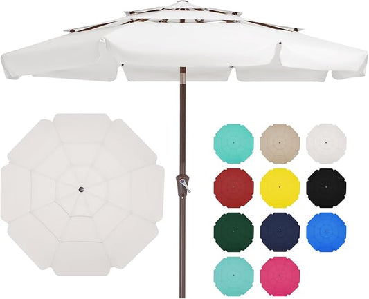 JEAREY 3 Tiers 9 FT Patio Umbrellas Outdoor Table Umbrella with Push Button Market Umbrella 8 Sturdy Ribs UV Protection Waterproof for Garden,Off-white