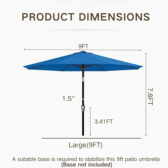 Kingdura 9FT Outdoor Patio Umbrella with Solar Lights, Market Table Umbrella with Push Button Tilt & Crank, 8 Sturdy Ribs, 32 LED Lights, UV Protection for Garden Lawn Deck Backyard Pool (Royal blue)