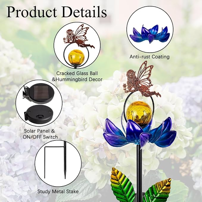 Solar Wind Spinners Outdoor, Fairy Solar Wind Spinner with Cracked Ball Lights,Garden Spinners for Yard, Garden, Patio, Lawn Decor