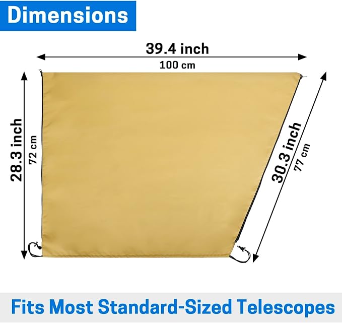VISEMAN Telescope Cover, Waterproof with Reflective Silver Coating | 39" x 30", Dual Zippers and Drawstring, for Refractor and Reflector Telescopes