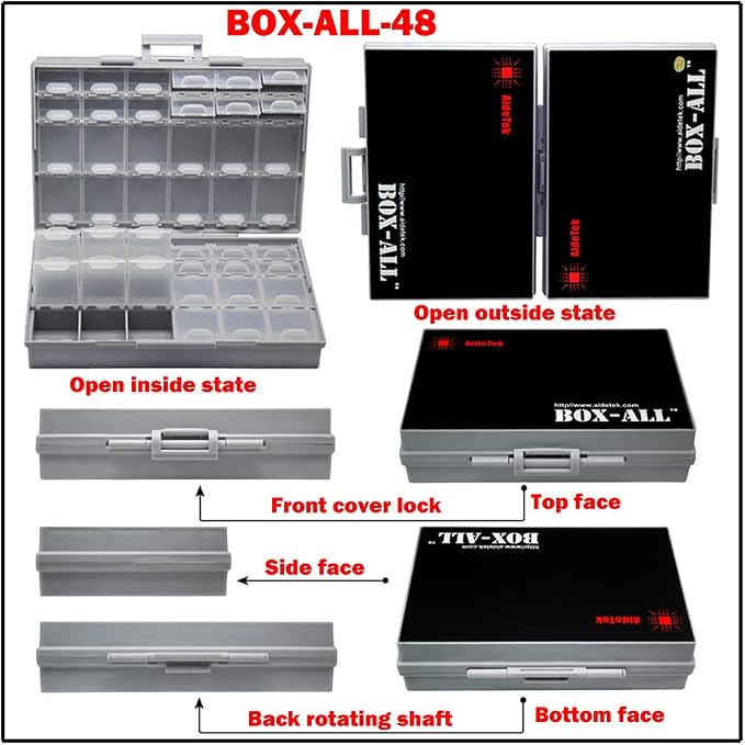 AideTek BOXALL48 48 Lids Empty Enclosure SMD SMT Organizer Size 6 inch 9 Inch Surface Mount