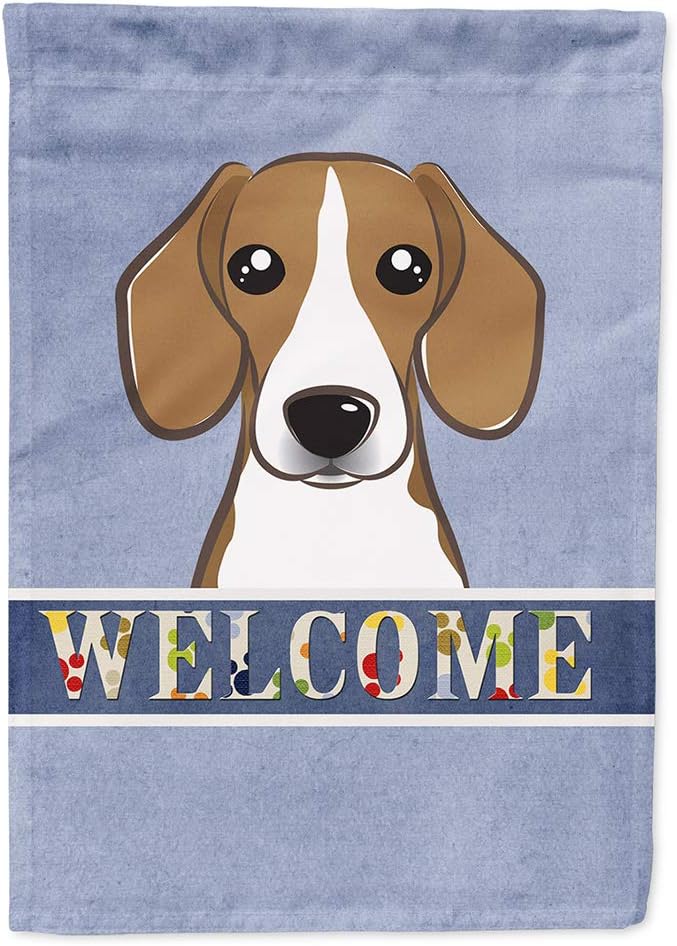 Caroline's Treasures BB1425CHF Beagle Welcome House Flag, Blue Large Porch Sleeve Pole Decorative Outside Yard Banner Artwork Wall Hanging, Polyester, House Size, Multicolor