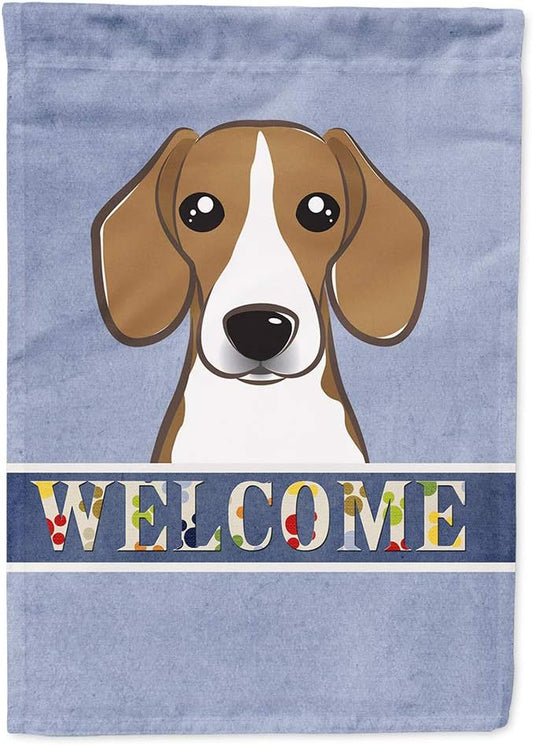 Caroline's Treasures BB1425CHF Beagle Welcome House Flag, Blue Large Porch Sleeve Pole Decorative Outside Yard Banner Artwork Wall Hanging, Polyester, House Size, Multicolor