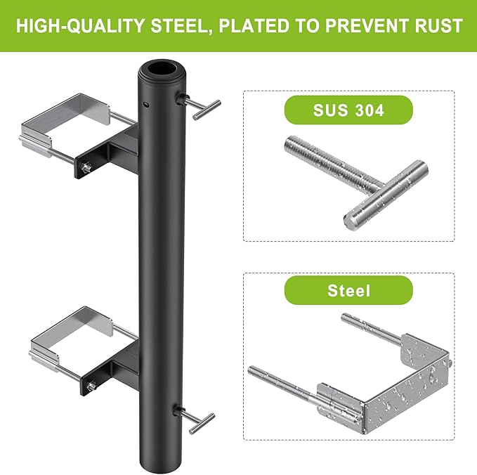 Dolibest Heavy Duty Patio Umbrella Holder, Steel Deck Clamp Holder up to 2'' Poles, Deck Mount Umbrella Holder, Space Saving Design, Attaches to Railing Max Width 4 inch, Easy Installation