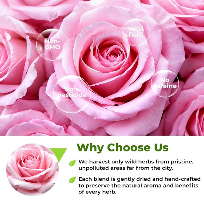 30 Bags Rose Petal Buds Herbal Tea (Rosa Damascena) - 30 Count 1g Bags Dried Rose Herb Té De Rosa