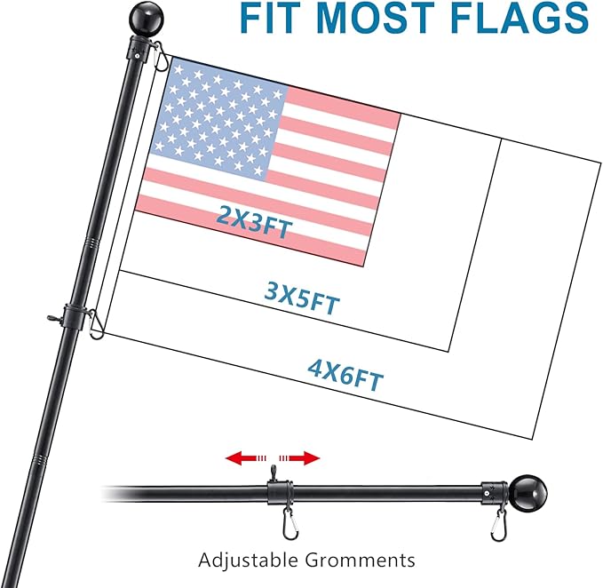 Flag Pole for Outside House - 5ft Stainless Steel Heavy Duty Flagpole Kit,Tangle Free,Dual Angle Bracket for Grommet Flags,Banner,Garden Flag,for Outdoor Porch,Yard,Garage,Balcony,Black