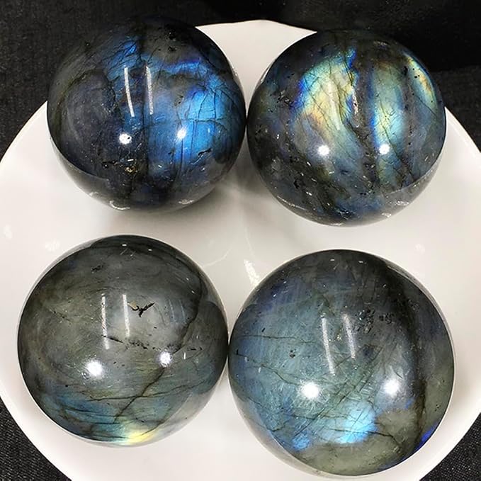 2-2.4 inch Natural Labradorite Crystal Ball with Stand, Hand Polished Iridescent Flash Stone Sphere, Reiki Healing Gemstone Sphere, Feng Shui Home Desktop Decor, Spiritual Meditation Gift