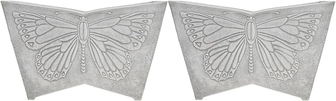 GreenShip 16 Inch Large Resin Flower Pots Set of 2, Resin Planter Pot with Drainage Hole, Vintage Butterfly Embossed Decorative Garden Pot, Weather-Resistant for Porch, Patio, Indoor Use, Light Grey