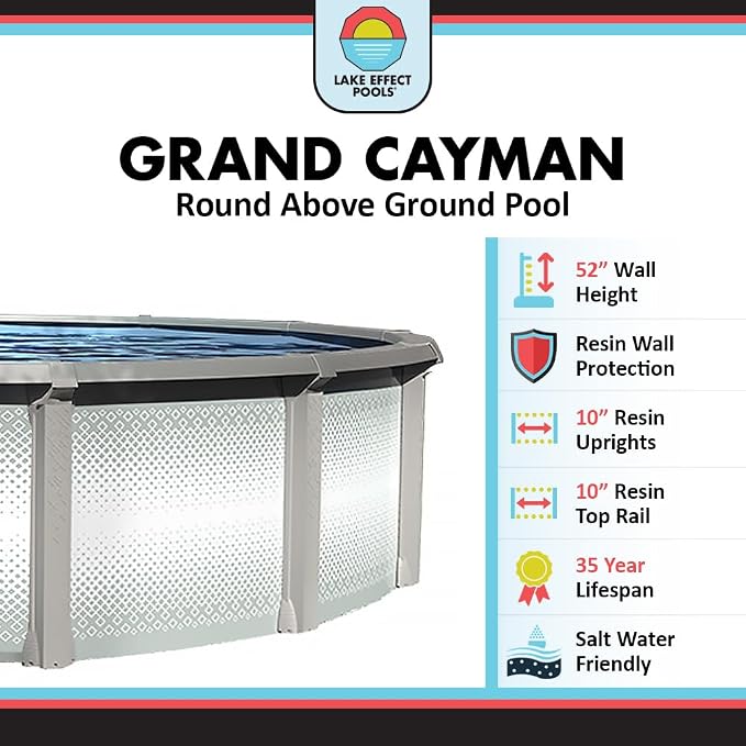Lake Effect Pools 'Grand Cayman' 27 ft Round Above Ground Swimming Pool | 52 Inch Strong Extruded Resin Components | Bundle Includes: 25 Gauge Overlap Liner & Widemouth Skimmer