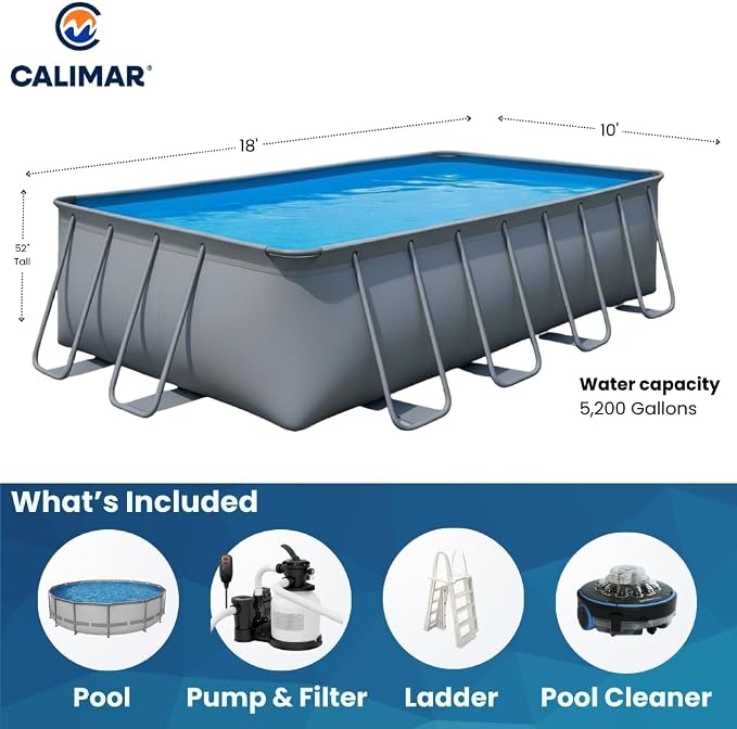 CaliFun Soft Sided Frame Pool Durable and Spacious Above Ground Pool Package with Highend Pump and Filter Equipment Set, Heavy-Duty 30 Mil Liner (10' x 18' Rectangle)
