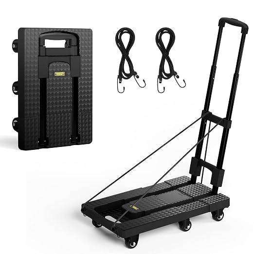 No Assembly Folding Hand Truck 440lbs, Dolly Cart with Wheels & Upright Lock, Extendable Heavy Duty Foldable Dolly for Luggage, Travel, Office & Dorm, Carrito de Carga