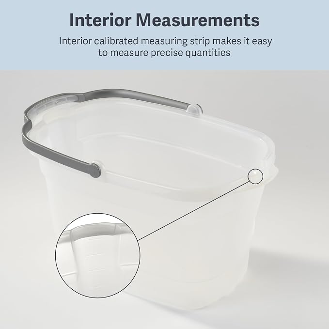 Casabella Cleaning Bucket Rectangular for Mopping or Storage with Handle and Built-In Pour Spouts, 4-Gallon, Clear