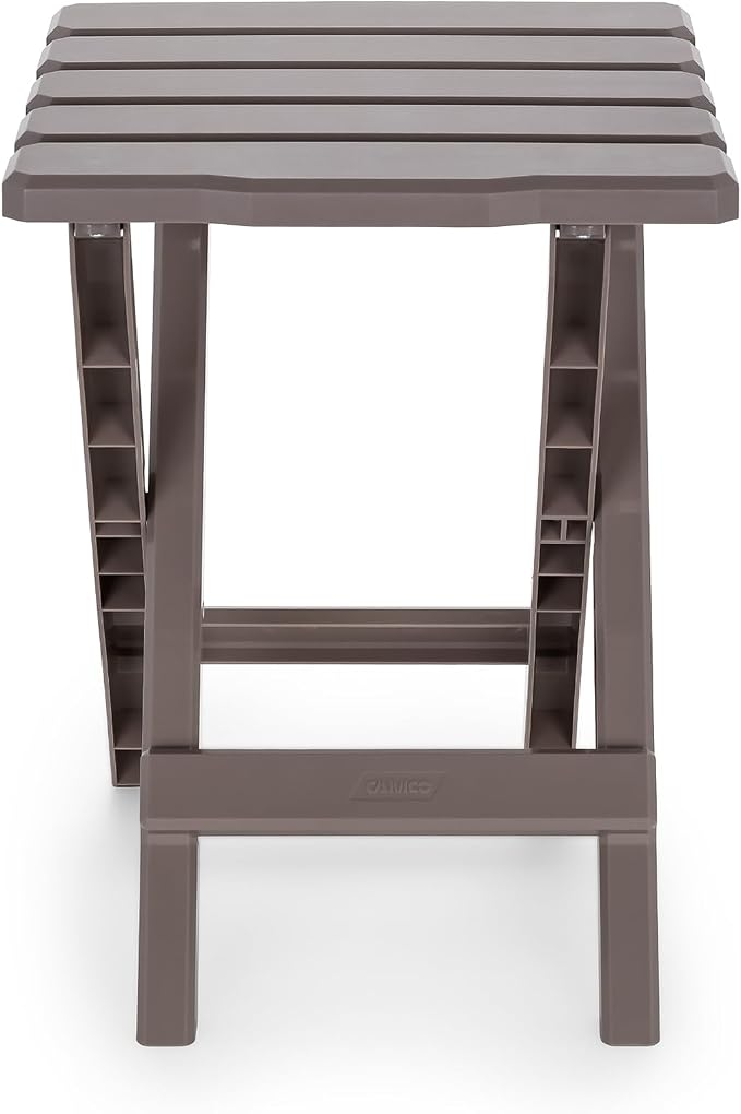 Camco Adirondack Portable Outdoor Camping Small Weatherproof Rustproof Durable Plastic Folding Side Table for Indoor and Outdoor Use, Taupe