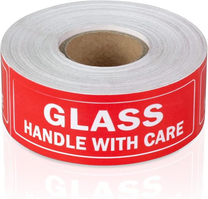 Glass, Handle with Care Labels (3 x 1 inch, Red - 900 Labels) Fragile Warning Stickers for Glass & Shipping Fragile Items - Strong Adhesive