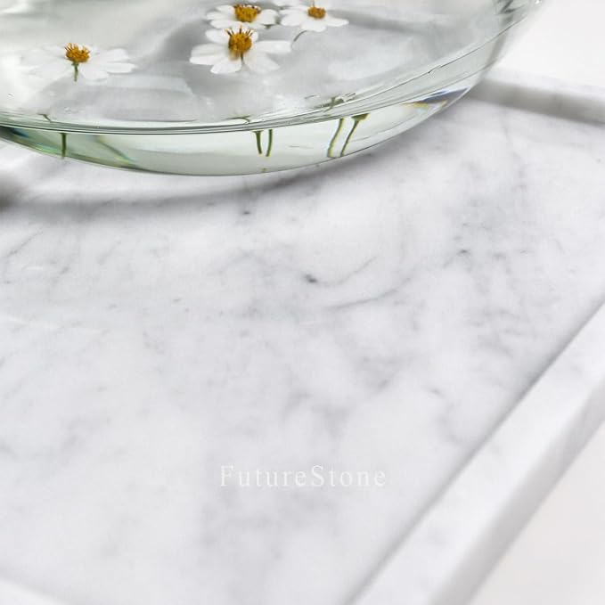 100% Natural Marble Serving Tray Luxury Marble Storage Tray for Home Decor Stone Tray for Bathroom/Kitchen/Vanity/Dresser,Plate Holder for Tissues, Candles, Towel