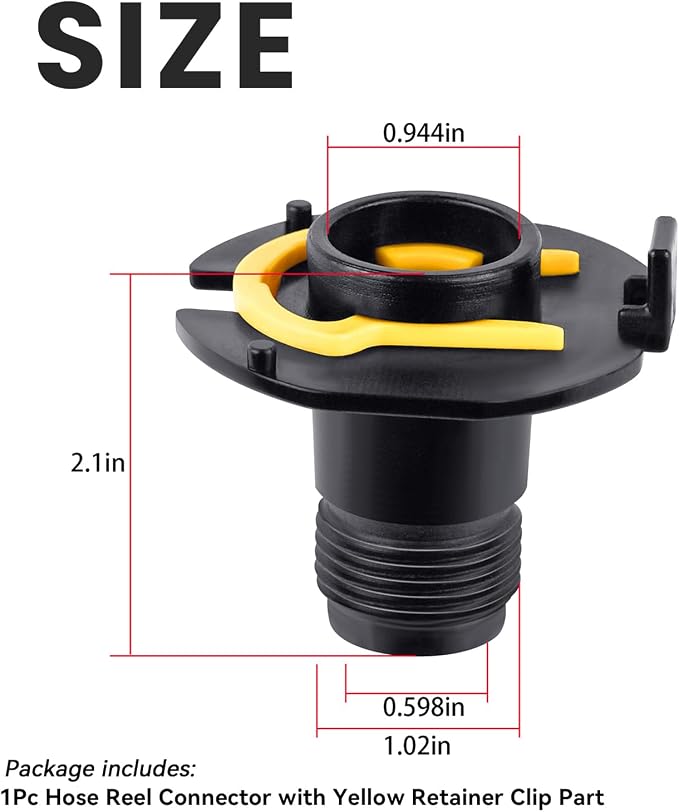 Hose Reel Connector with Yellow Retainer Clip Part Compatible with S-uncast Model Hose Reels (1)