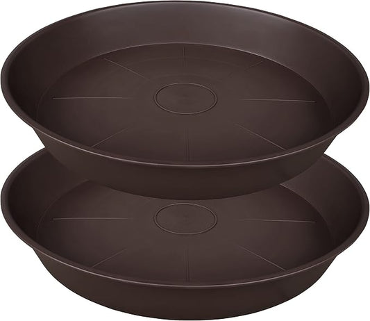 2 Pack of 20 22 inch Plant Saucer, 3.6" Depth Tray, Large Deep Heavy Duty Saucers for Pots, Garden Plastic Flower Plant Trays for Indoors Outdoor, Tray for Planter 19-23" (Brown)