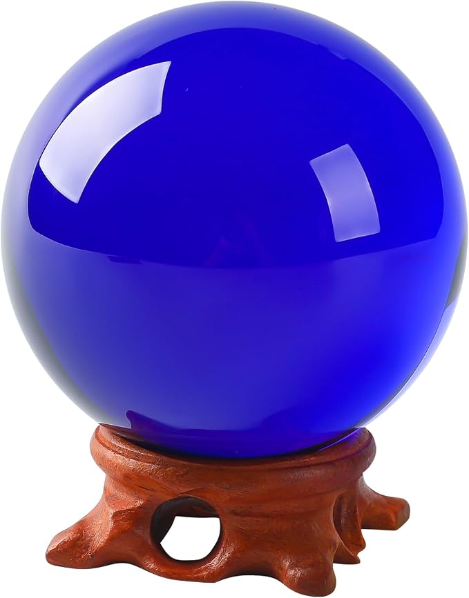 Small Dark Blue Crystal Ball 60mm/2.3 inch with Rose Wooden Stand and Gift Box for lensball Photography,Fortune Teller,Feng Shui, Witchcraft Decor,Scrying,Magic,Glass Orb Prop Decorative Sphere