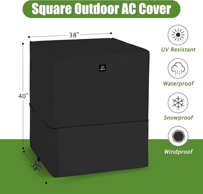 Air Conditioner Cover for Outside Units with Upgraded Fabric, Durable 600D AC Cover for Outdoor Air Conditioner, Fits up to 38W x 38D x 40H Inch Black