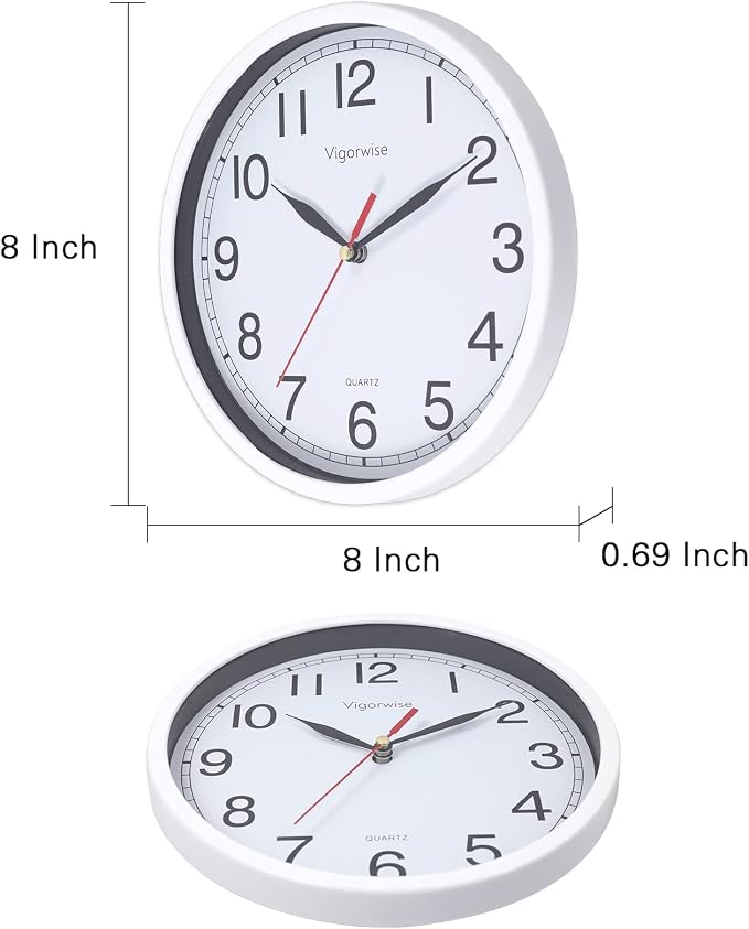 Wall Clock, 8 Inch Silent Sweep Movement Accurate Small Clocks Kitchen/Living Room/Bedroom/Office/School/Classroom Decoration
