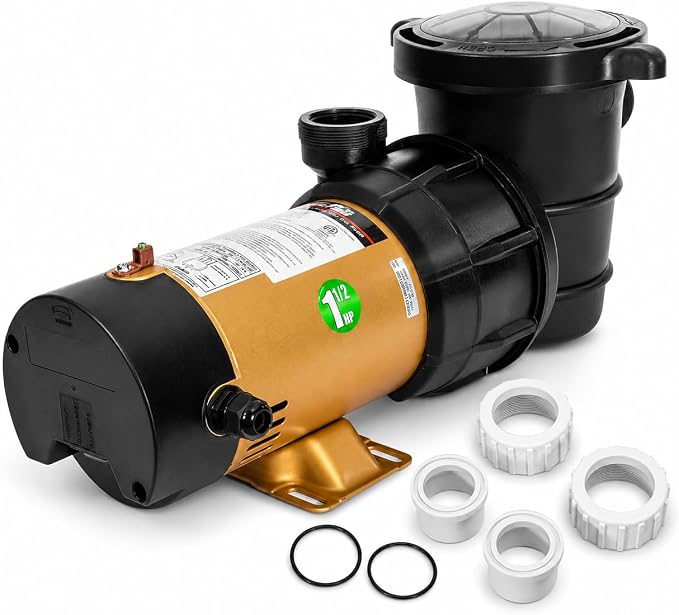 XtremepowerUS 2-Speed Variable Pool Pump 1.5 HP Swimming Pool Pump High-Flow Above-Ground Pump Large Strainer w/ 1.5" Slip On Fitting Adapter Set