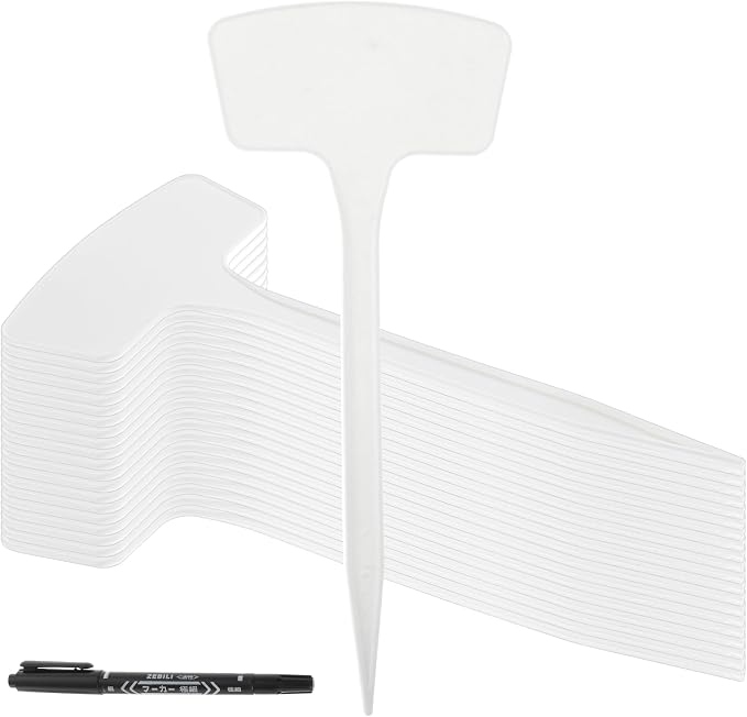 100 Pcs Plant Labels,T-Type 10.63inch Large Plastic Plant Tags Waterproof Plant Makers Nursery Garden Labels for Outdoor Indoor Plants Flowers Vegetable Potted Belt Marker Pen (White)