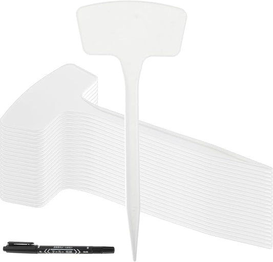 100 Pcs Plant Labels,T-Type 10.63inch Large Plastic Plant Tags Waterproof Plant Makers Nursery Garden Labels for Outdoor Indoor Plants Flowers Vegetable Potted Belt Marker Pen (White)