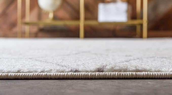 Unique Loom Trellis Frieze Collection Area Rug - Geometric (4' 1" Round, Ivory/ Gray)