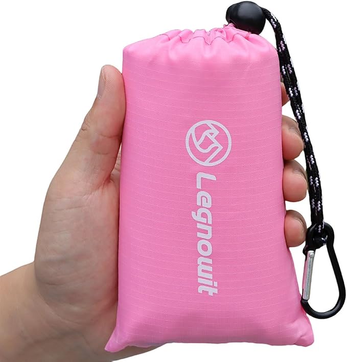 Outdoor Pocket Blanket, 55"x39" Waterproof Foldable Compact Small Picnic Blanket, Ultralight Tarp for Camping, Festival, Beach, Hiking, Backpacking, Travel, Stakes Included (Pink)