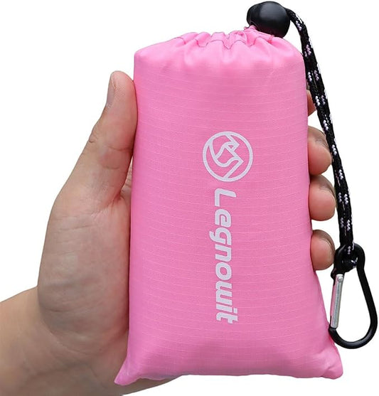 Outdoor Pocket Blanket, 55"x39" Waterproof Foldable Compact Small Picnic Blanket, Ultralight Tarp for Camping, Festival, Beach, Hiking, Backpacking, Travel, Stakes Included (Pink)