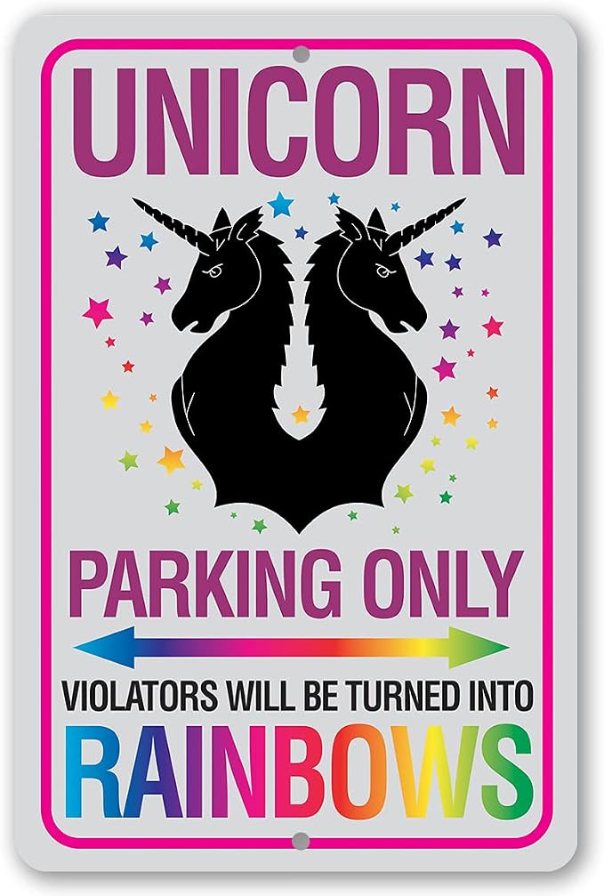 Unicorn Parking Only Metal Sign - Great for Nursery Decor, Girls Room Display and Birthday Decoration, Teen and Baby Room Gift Idea, 12x18 Use Indoors or Outdoors Durable Metal Sign