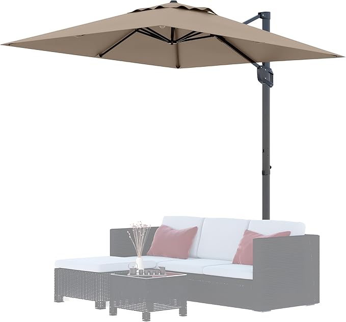 PeakPursuit 10' x 10' Square Cantilever Umbrella - Heavy Duty Aluminum Patio Sun Shade Offset Umbrella with 360-Degree Rotation for Outdoor Decor, Backyard, Deck, Pool